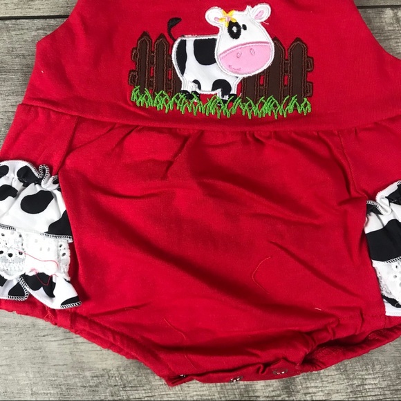 Baby girls angel sleeve cow appliqué romper - Picture 3 of 5